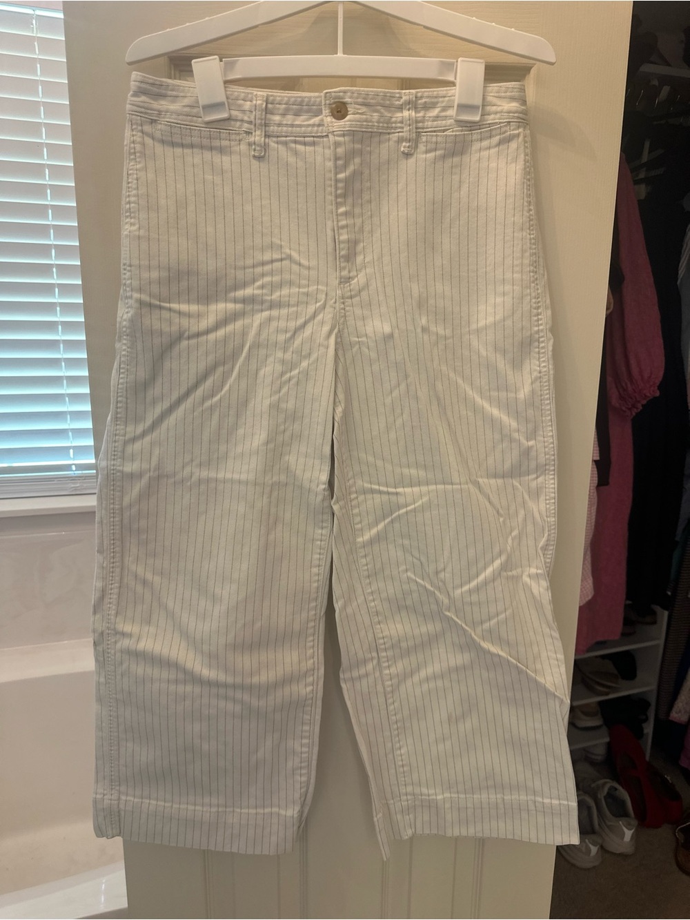 GAP Blue and White Pinstripe High Rise Wide-leg Crop Pants